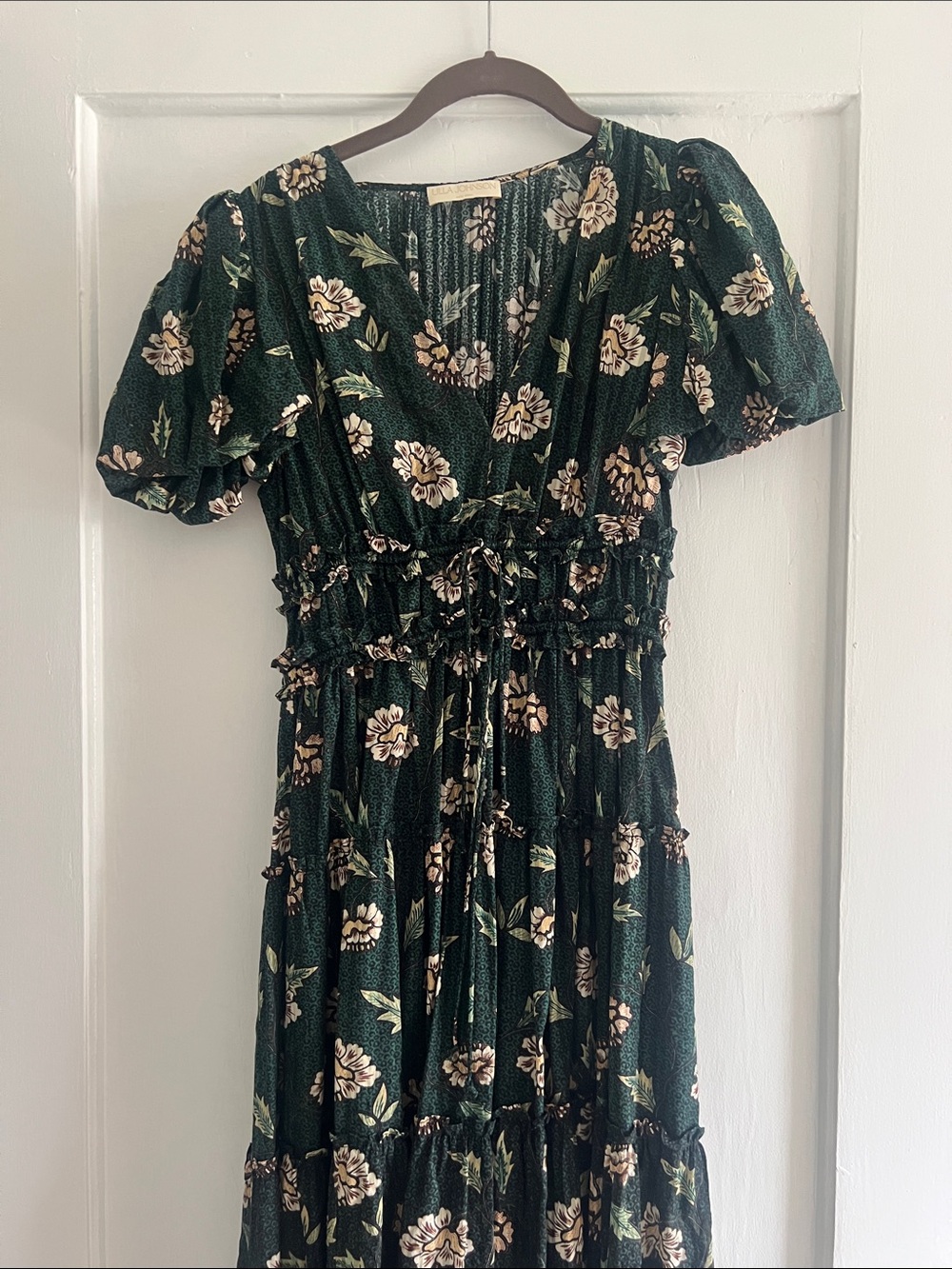Ulla Johnson Dark Green Floral Tiered Maxi Dress